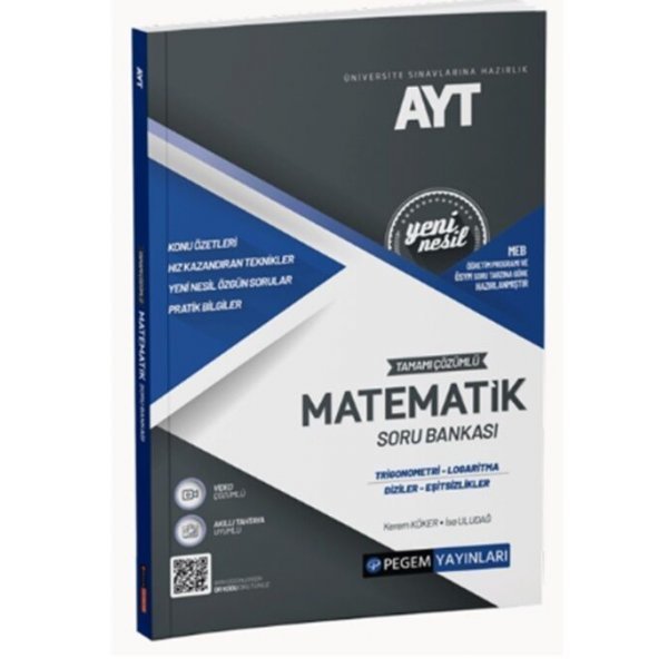 Pegem Yayınları AYT Matematik Trigonometri Logaritma Diziler Eşitsizlikler Tamamı Çözümlü Soru Bankası