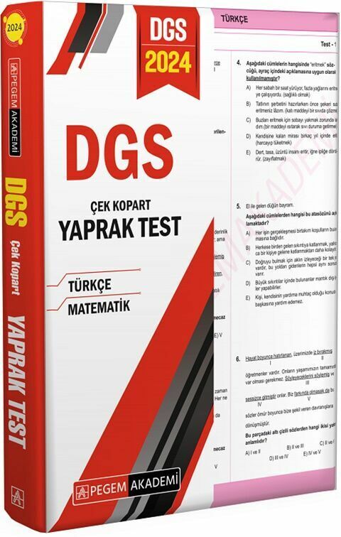 Pegem Yayınları 2024 DGS Yaprak Test Çek Kopart