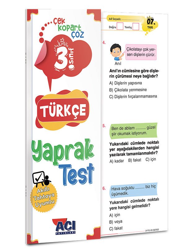 Açı Yayınları 3. Sınıf Türkçe Çek Kopart Yaprak Test