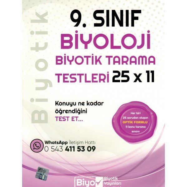 Biyotik Yayınları 9. Sınıf Biyoloji 25 x 11 Biyotik Tarama Testleri