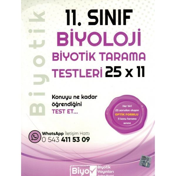 Biyotik Yayınları 11. Sınıf Biyoloji 25 x 11 Biyotik Tarama Testleri