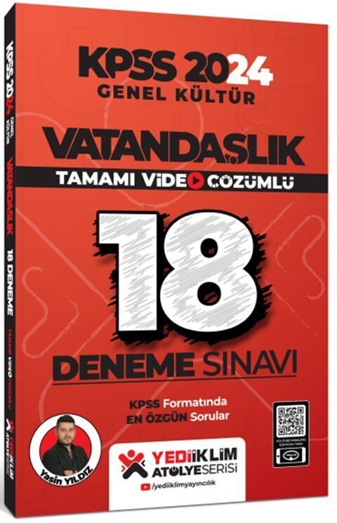 Yediiklim Yayınları KPSS 2024 Genel Kültür Vatandaşlık Tamamı Video Çözümlü 18 Deneme Sınavı