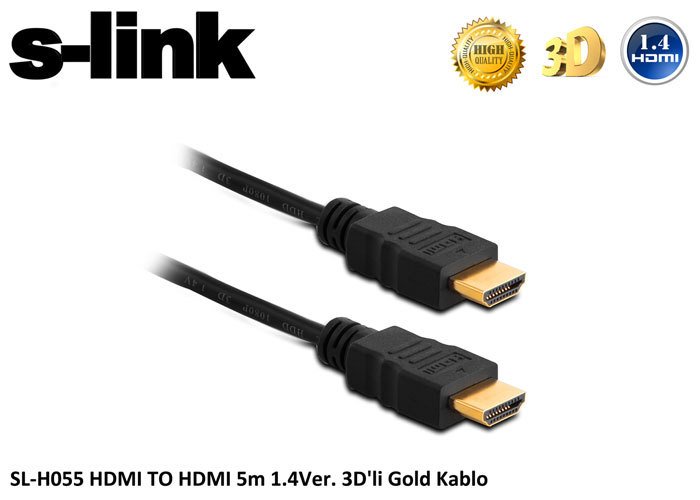 5mt HDMI Kablo S-link SL-H055 HDMI TO HDMI 5m 1.4Ver. 3Dli Gold Kablo