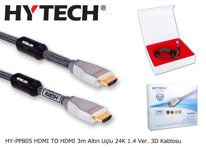 3mt HDMI Kablo Hytech HY-PP805 HDMI TO HDMI 3m Altın Uçlu 24K 1.4 Ver. 3D Kablosu