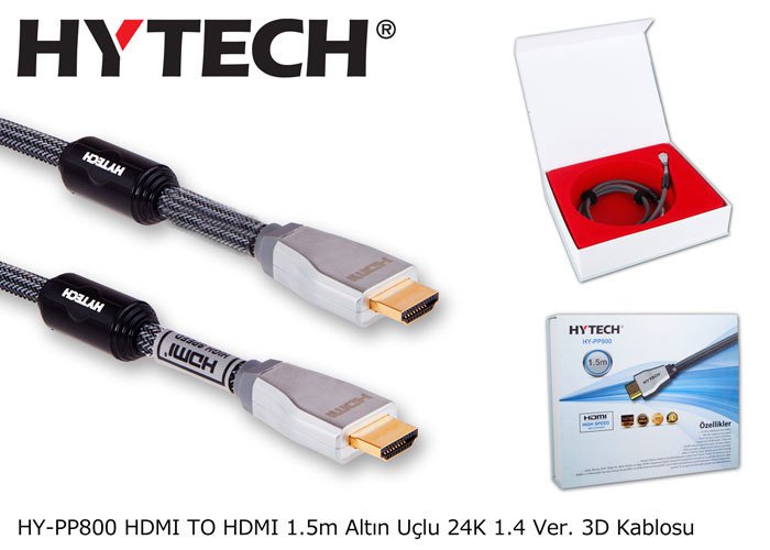 1,5mt HDMI Kablo Hytech HY-PP800 HDMI TO HDMI 1.5m Altın Uçlu 24K 1.4 Ver. 3D Kablosu