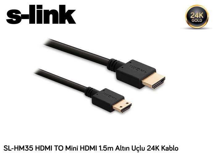 1,5mt S-link SL-HM35 HDMI TO Mini HDMI 1.5m Altın Uçlu 24K Kablo
