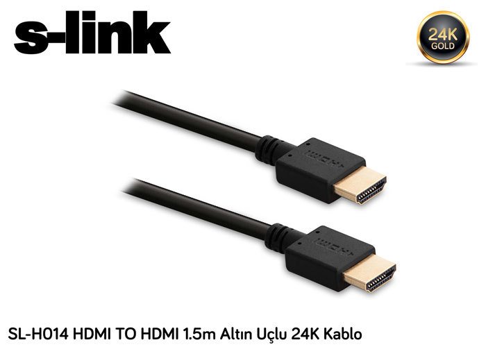 1,5mt HDMI Kablo S-link SL-H014 HDMI TO HDMI 1.5m Altın Uçlu 24K Kablo