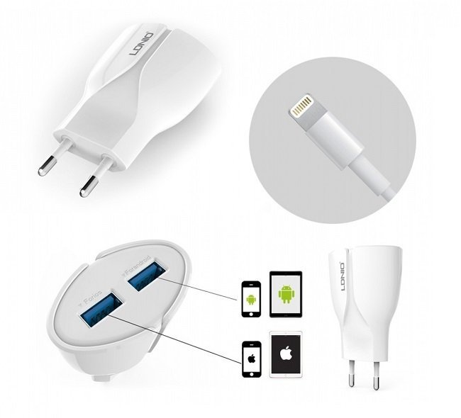 LDNIO A-2271 IPHONE USB 2100 MA 2 Lİ ADAPTÖRLÜ ŞARJ