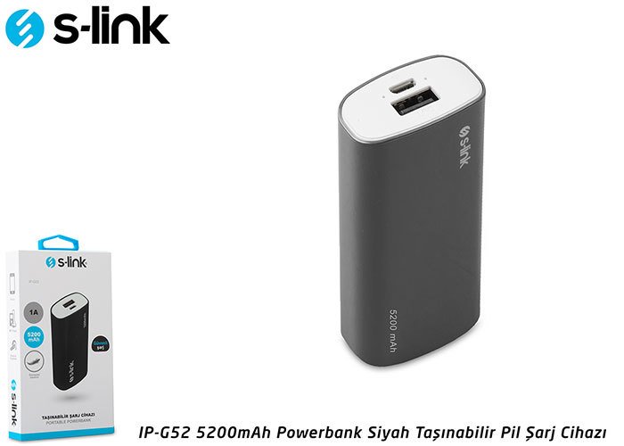 S-link IP-G52 5200mAh Powerbank Siyah Taşınabilir Pil Şarj Cihazı