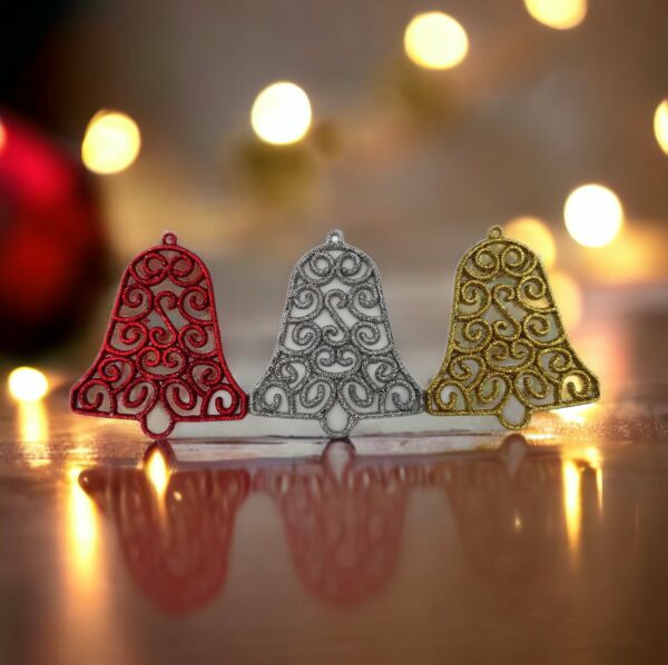 Roco Paper Yeni Yıl Yılbaşı Simli Çan 3 Adet - Kırmızı Gümüş Altın - 9*8 cm