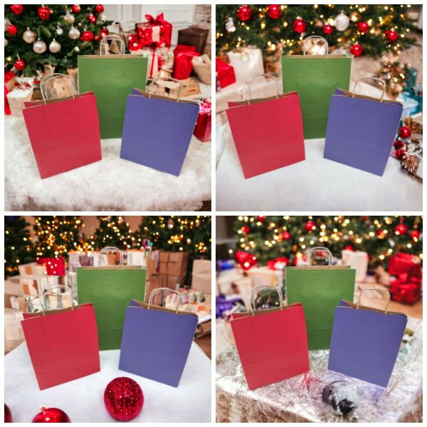 Roco Paper Yeniyıl Yılbaşı Büyük Kağıt Çanta Kırmızı Mavi 25*12*31 cm 31*12*41 cm Yeşil 3 adet