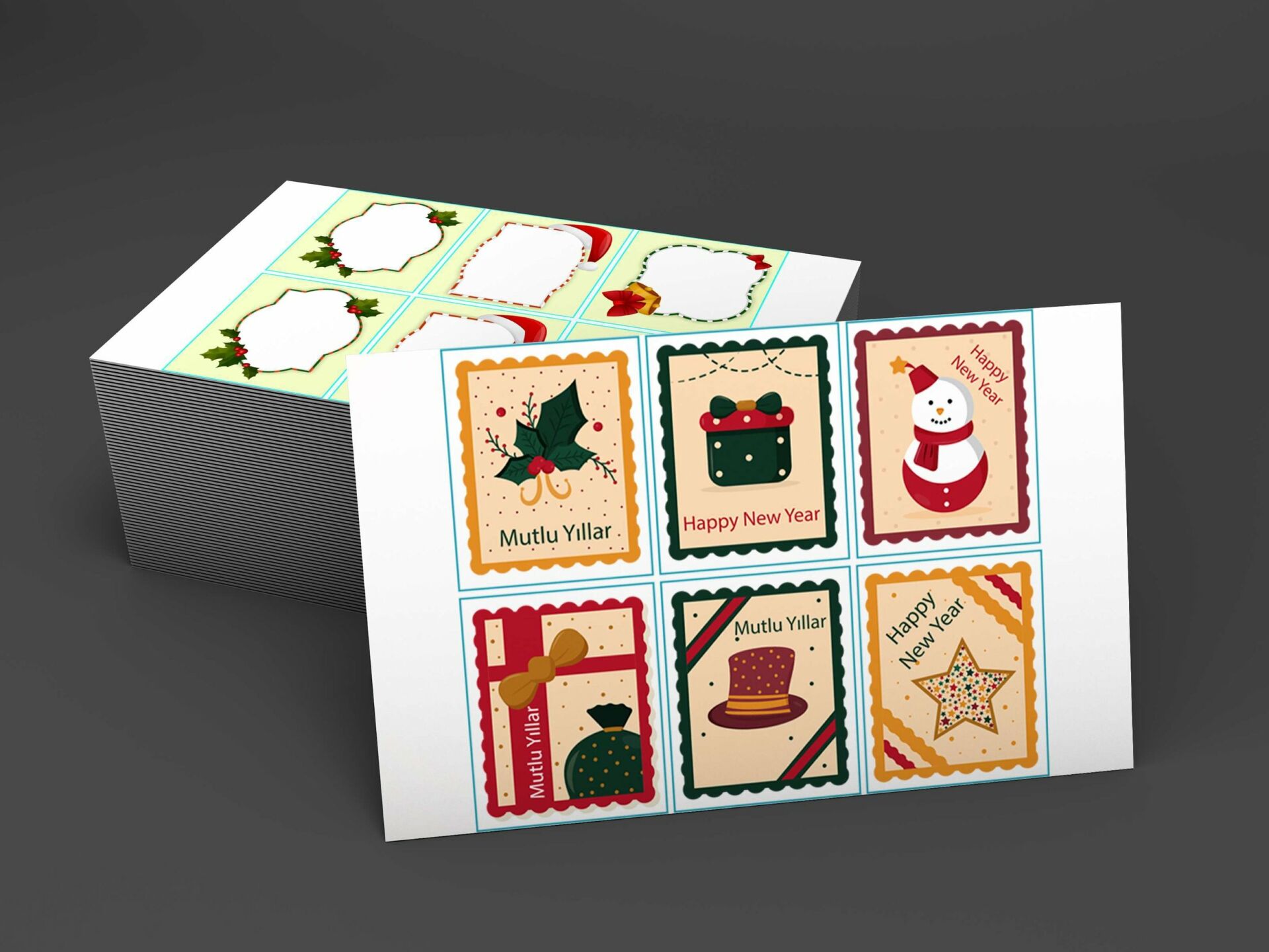 Roco Paper Yeniyıl Yılbaşı Kuşe Sticker - 9 Desen - 2,5*4,5 cm - 12 Adet