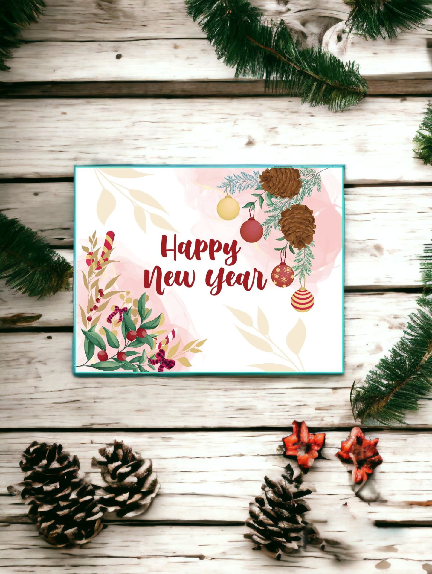 *Roco Paper Yeniyıl Yılbaşı Tebrik Kartı Happy New Year Yazılı 8*6 cm 25 Adet
