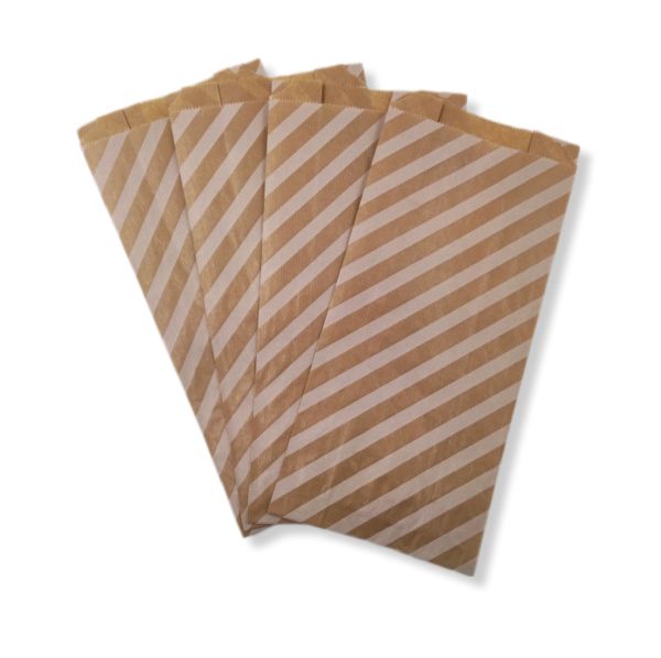 Roco Paper Beyaz Çizgili Şamua Kraft Körüklü Kese Kağıdı 500gr 60 - 70 Adet 15*33 cm