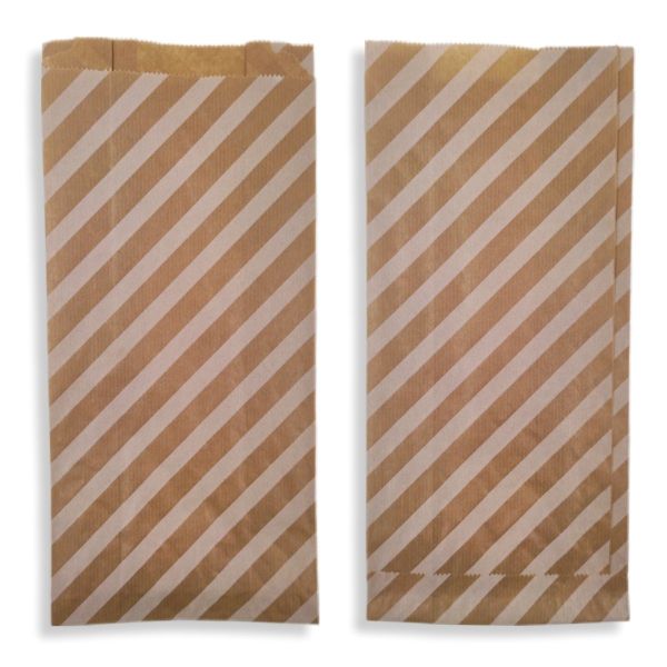 Roco Paper Beyaz Çizgili Şamua Kraft Körüklü Kese Kağıdı 500gr 60 - 70 Adet 15*33 cm