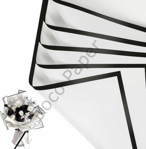 Çiçek Ambalaj Kağıdı - Beyaz - Siyah Kenarlı - Mat OPP 58x58 cm - 20 Adet