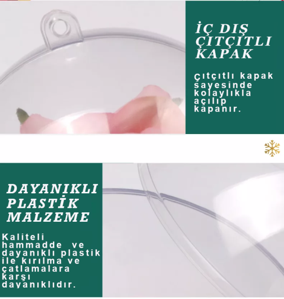 Şeffaf Mika Küre Top - 1 Adet Asılabilir Plastik Top - 10 cm