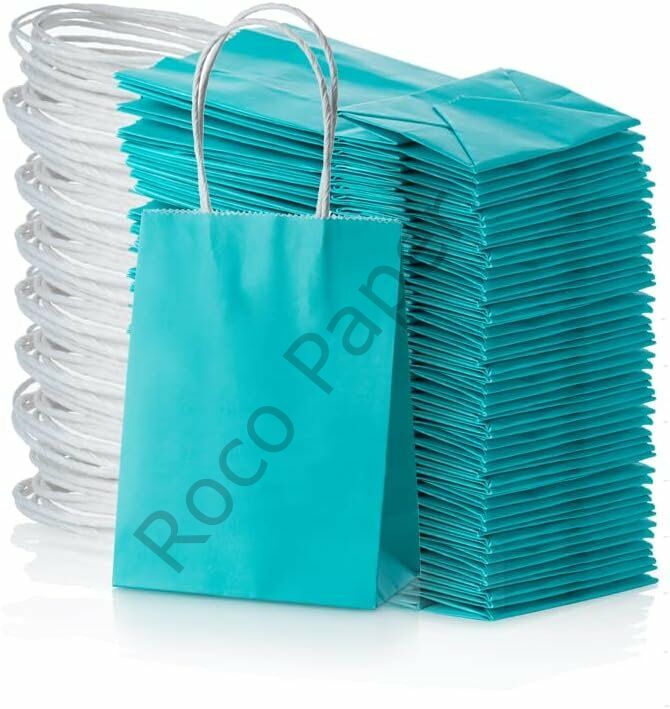 Roco Paper Büküm Saplı Kağıt Çanta Turkuaz Mavi - 12*15*6 cm 25 Adet