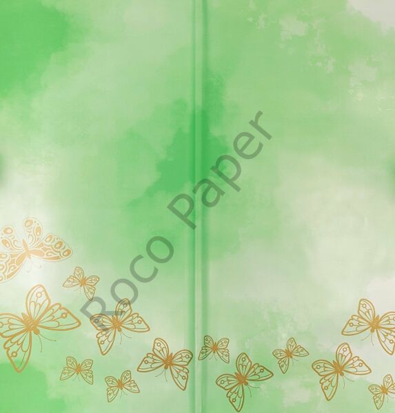 Çiçek Ambalaj Kağıdı - Yeşil - Altın Kelebekli - 5 Adet - Mat OPP 58x58 cm