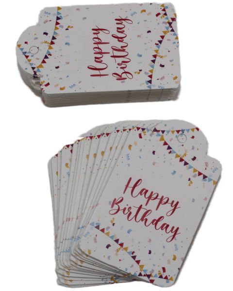Delikli Karton Etiket 50 Adet - Doğum Günü Hediye Etiketi - Happy Birthday 4.5x7.5 cm