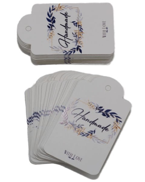 Delikli Karton Etiket 50 Adet - El Yapımı Hediyeler Etiketi - Handmade 4.5x7.5 cm