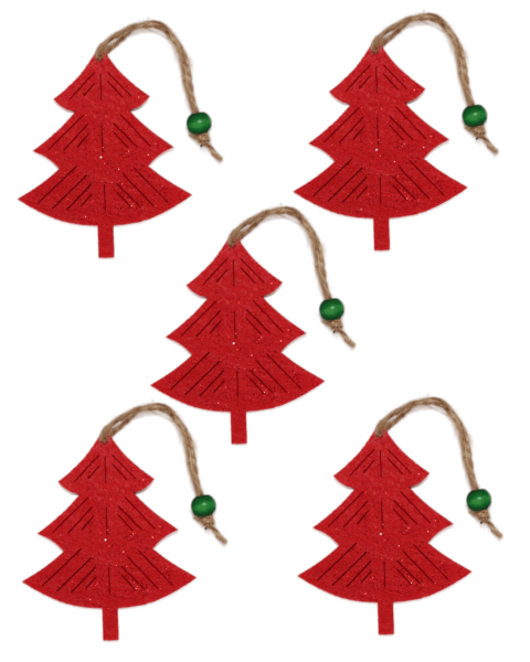 Yılbaşı Ağacı Süsleme Seti - Simli Keçe Hediye Paketi - 5 Adet 7.5X9.5 cm - Ç001 Kırmızı Renk