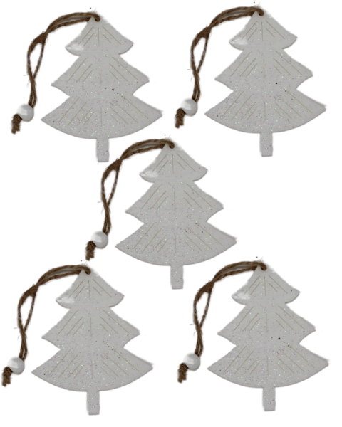 Yılbaşı Ağacı Süsleme Seti - Simli Keçe Hediye Paketi - 5 Adet 7.5X9.5 cm - Ç001 Beyaz Renk