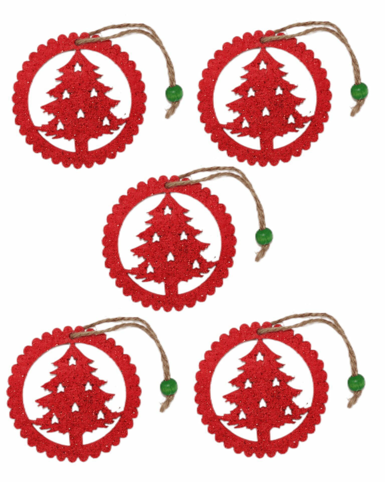 ROCO PAPER CO. - Yılbaşı Ağacı Süsleme Seti - (Simli Keçe Hediye Paketi Süsü) - 5 Adet 8 cm ÇÇ001 Kırmızı Renk