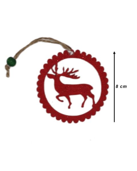 Yılbaşı Ağacı Süsleme Seti - Simli Keçe Hediye Paketi Süsleme - 5 Adet 8 cm ÇG001 Kırmızı Renk