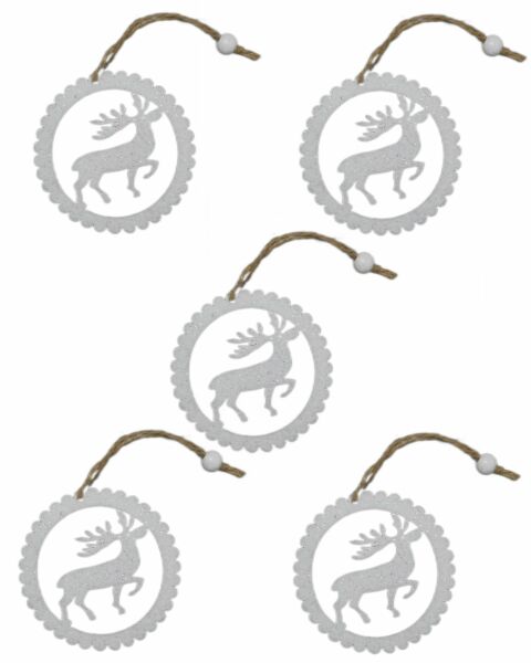Yılbaşı Ağacı Süsleme Seti - Simli Keçe Hediye Paketi Süsleme - 5 Adet 8 cm ÇG001 Beyaz Renk