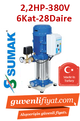 SUMAK SHT8A 220/6 2.2Hp 380V Dik Kademeli Paket Hİdrofor (6Kat-28Daire)