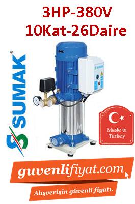 SUMAK SHT8A 300/8 3Hp 380V Dik Kademeli Paket Hİdrofor (10Kat-26Daire)