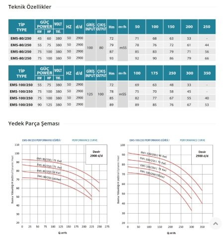 Empo  EMS-100/250     60 Hp  380V   Tek Kademeli Salyangoz Gövdeli Norm Pompa (2900 d/d)