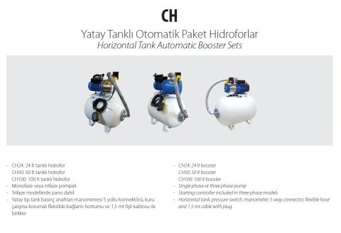 Aquastrong  CH 100 XHC 2-7     1.36Hp 220V   100 Litre  Yatay Tanklı Paslanmaz Yatay Kademeli Paket Hidrofor