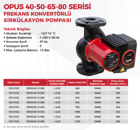 Duyar Opus 50-15-280 Dn50 Flanşlı Frekans Kont. Sirkülasyon Pompası