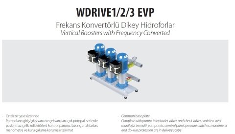 Aquastrong  WDRIWE-1 EVP6H-8/3 T     4Hp 380V  Tek Pompalı Dikey Milli Frekans Konvertörlü Hidrofor