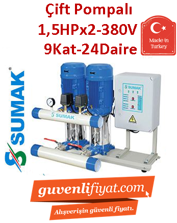 SUMAK SHT6B 150/8 2x1.5hp 380V Çift Pompalı Dik Kademeli Paket Hİdrofor (9Kat-24Daire)