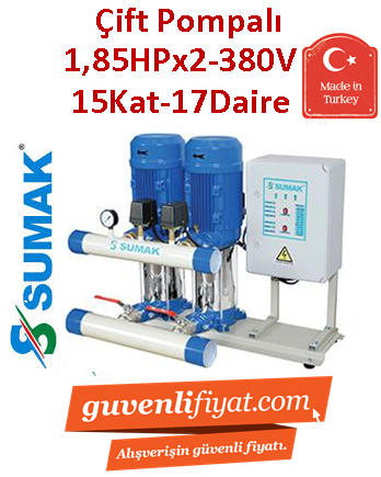 SUMAK SHT6B 180/10 2x1.85hp 380V Çift Pompalı Dik Kademeli Paket Hİdrofor (9Kat-24Daire)