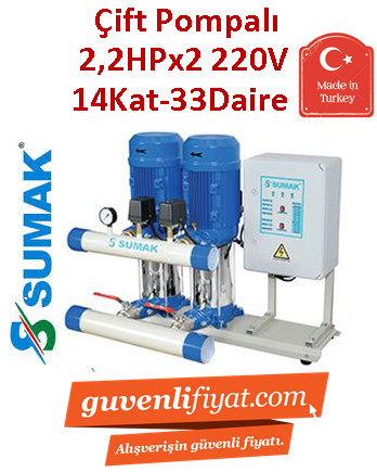 SUMAK SHM8B 220/6 2x2.2hp 220V Çift Pompalı Dik Kademeli Paket Hİdrofor (9Kat-24Daire)