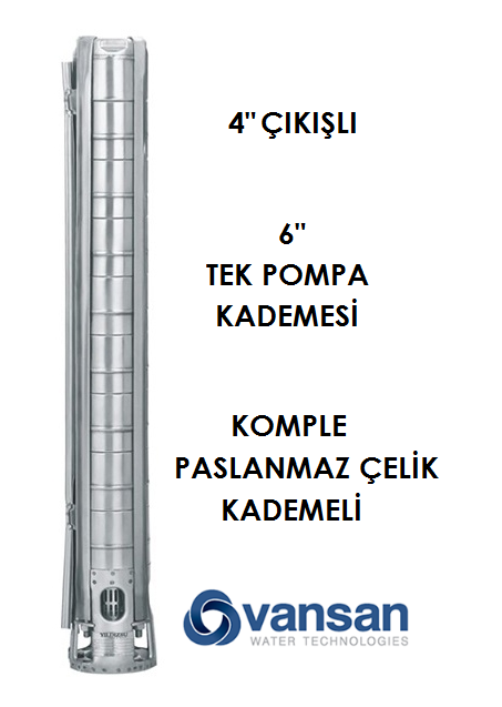 VANSAN VSP SS 06045/31 - 75 HP 7'' İNÇ PASLANMAZ ÇELİK DALGIÇ POMPA KADEMESİ (TEK KADEME)