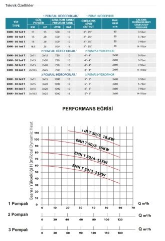 Empo  EMH - 80x3/12 T      3X2Hp 380V   Üç Pompalı Dikey Milli  Hidrofor