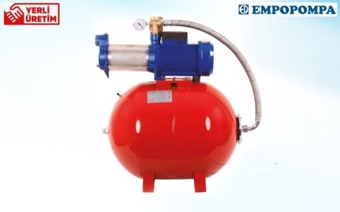 Empo EMH-M/T 90/6    3Hp 220V   100 Litre Yatık Tanklı Yatay Milli Çok Kademeli Paket Hidrofor