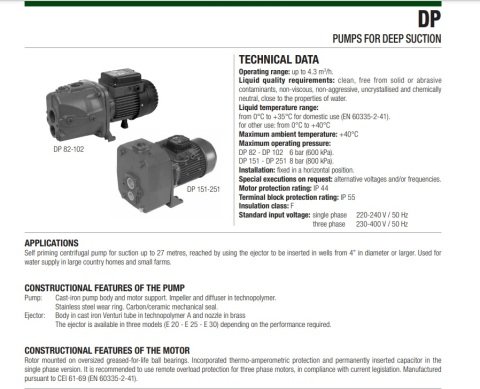 Dab DP 102 T    0.75kW  380V   Kendinden Emişli Enjektörlü Pompa (27 metreye kadar emiş yapabilir.)