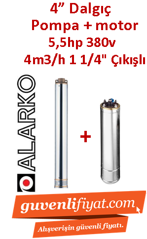 ALARKO 4SD4/40 DMD 5.5Hp 380v 1 1/4'' Çıkışlı 4'' Derin Kuyu Sondaj Motor + Pompa
