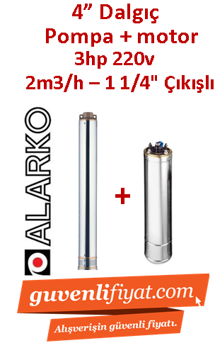 ALARKO 4SDM2/38 DMD 3Hp 220v 1 1/4'' Çıkışlı 4'' Derin Kuyu Sondaj Motor + Pompa