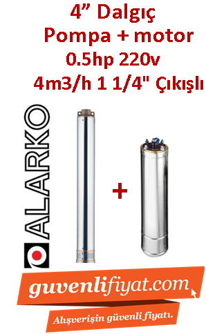 ALARKO 4SDM4/6 DMD 0.5Hp 220v 1 1/4'' Çıkışlı 4'' Derin Kuyu Sondaj Motor + Pompa