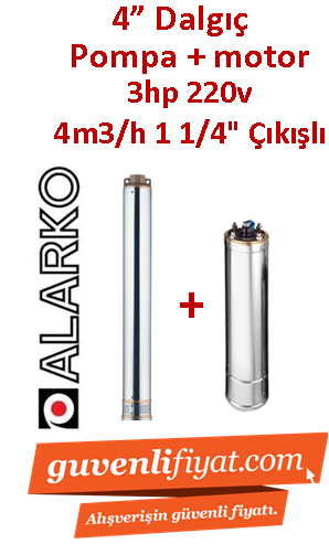 ALARKO 4SDM4/24 DMD 3Hp 220v 1 1/4'' Çıkışlı 4'' Derin Kuyu Sondaj Motor + Pompa