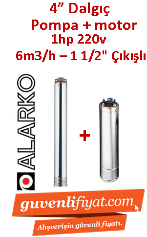 ALARKO 4SDM6/8 DMD 1Hp 220v 1 1/2'' Çıkışlı 4'' Derin Kuyu Sondaj Motor + Pompa