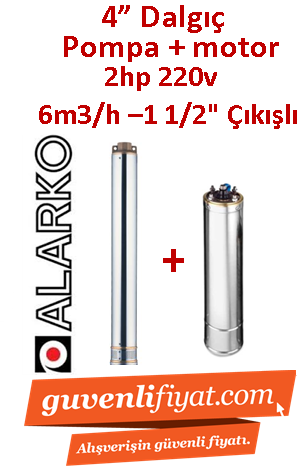 ALARKO 4SDM6/14 DMD 2Hp 220v 1 1/2'' Çıkışlı 4'' Derin Kuyu Sondaj Motor + Pompa