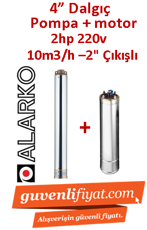 ALARKO 4SDM10/10 DMD 2Hp 220v 2'' Çıkışlı 4'' Derin Kuyu Sondaj Motor + Pompa